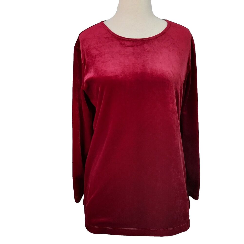 Liz Baker Essentials Womens PL Red Velvet Stretch Pullover Tunic Top Shirt